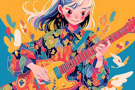 弹奏吉他的女孩图片