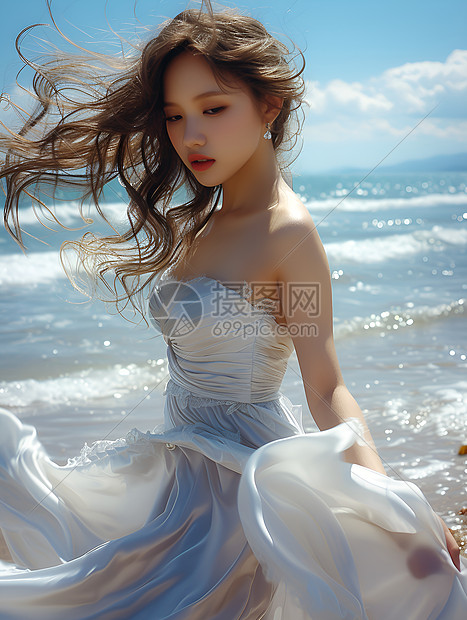 海滩上美丽的女孩图片