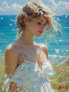 海边的美丽年轻女子图片