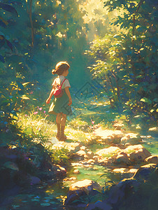 森林中的女孩背景图片
