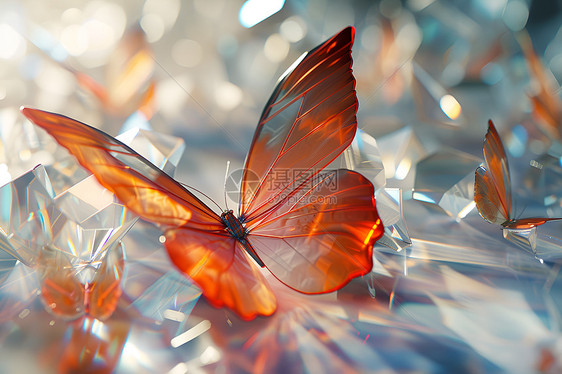 红色玻璃蝴蝶图片