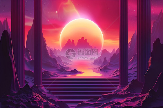 星空下的山脉图片