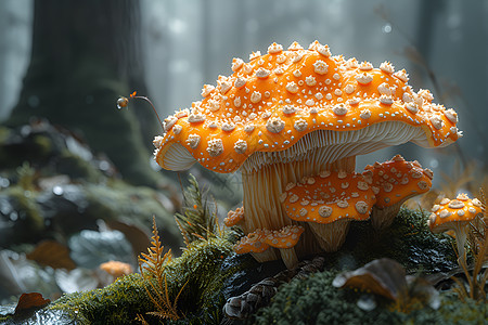 森林里的红色蘑菇背景图片