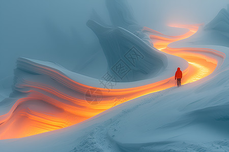 勘探者走在雪峰山背景图片