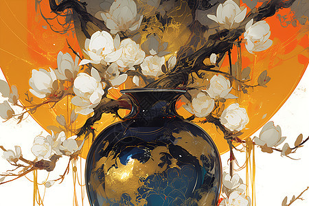 花瓶里的白色梅花图片