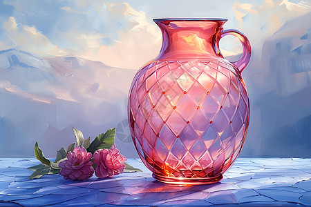桌上的一个粉色花瓶图片