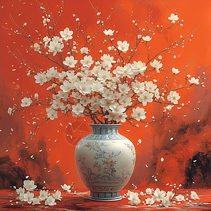 花瓶中洋溢白色梅花图片