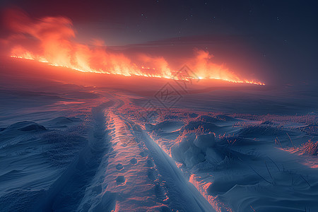 红日照耀的雪原长路图片