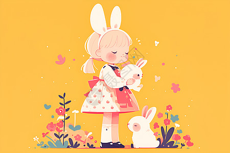 少女与小兔背景图片