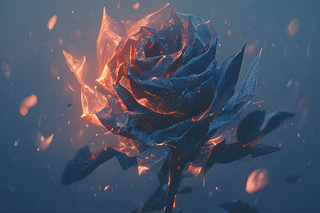 冰花中绽放的炽热玫瑰图片