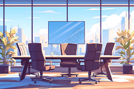 会议室插画_会议室卡通_会议室插图_手绘_板绘_摄图网