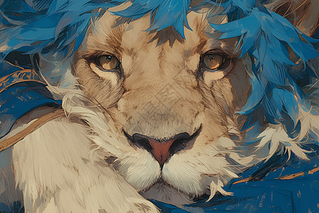 蓝发小狮子图片