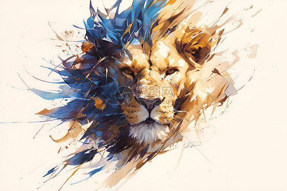 狮子的油画图片