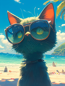 海滩猫咪享受阳光图片