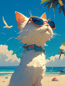 海滩上一只懒洋洋的猫咪图片