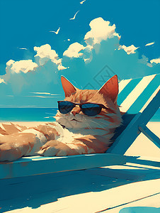 阳光下的海滩猫图片