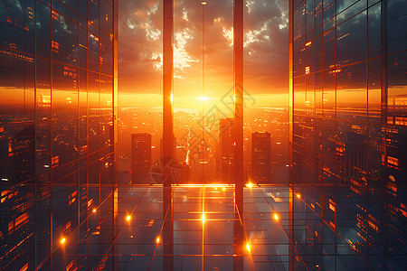 日落下的公司大厦背景图片