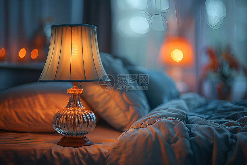 柔和灯光的床头灯图片