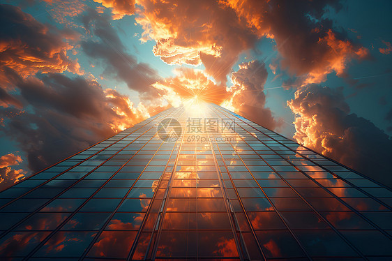 阳光下的高耸大楼图片