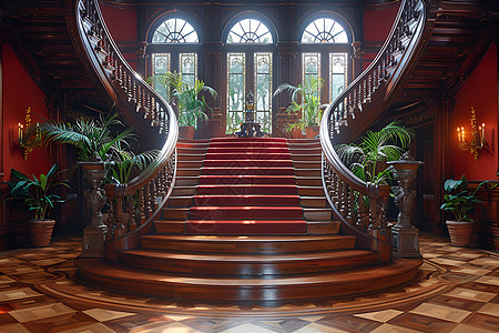 雄伟的中国传统楼梯大厅图片