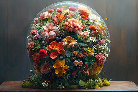 玻璃球里的花朵图片
