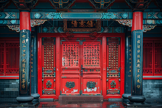古典与优雅的红漆门图片