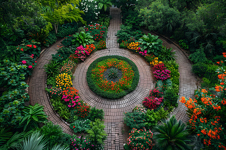 花园的圆形景观高清图片