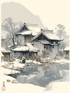 乡村雪景图片