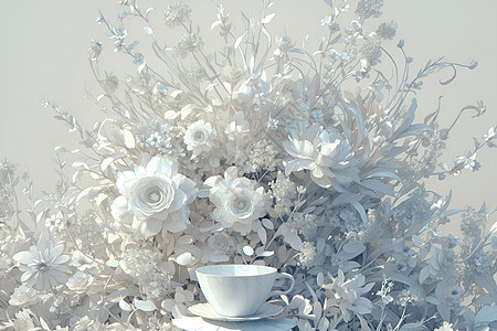 白色鲜花和杯子背景图片