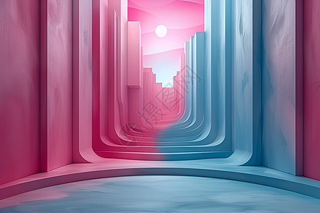 粉蓝交织中的走廊背景图片