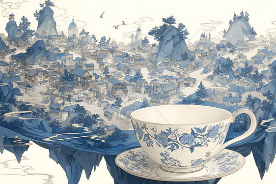 青花瓷的茶杯图片