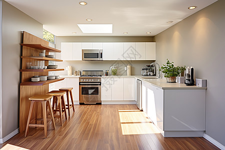 嵌入式冰箱现代厨房白色橱柜背景