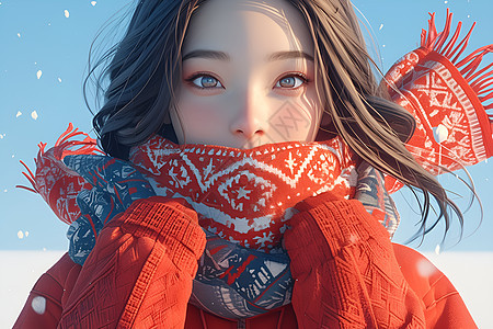 冬日红衣女子背景图片