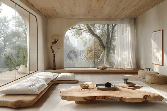 宁静温馨的木制客厅图片