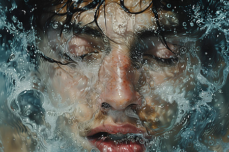 水中闭着眼睛的男人图片