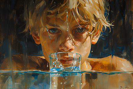 喝水的男孩背景图片