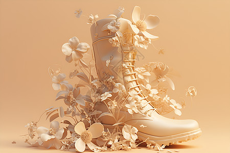 花朵包围着的鞋子背景图片