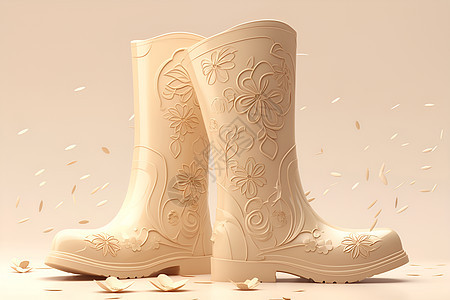 花朵纹样的白色靴子图片