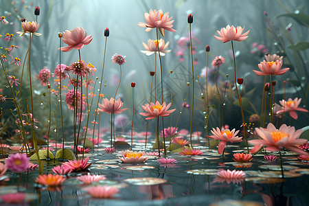 水池里的花朵图片