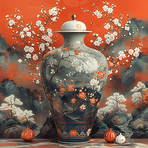 花瓶与梅花相映生辉背景图片