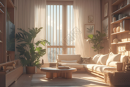优雅的木质家具客厅背景图片