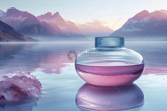 湖畔玻璃瓶里的水图片
