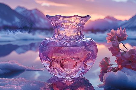 远山阳光下的紫水晶花瓶设计图片