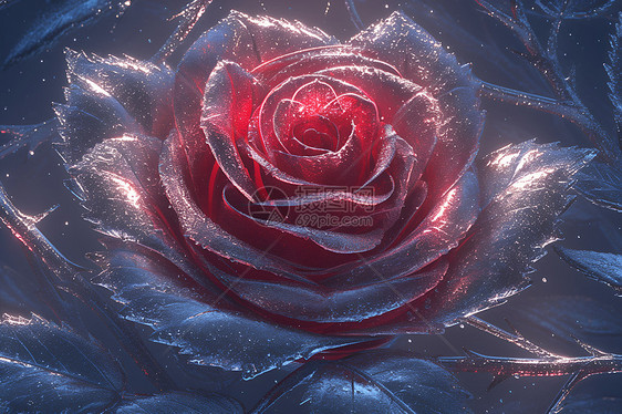 玫瑰花的霜冻之美图片
