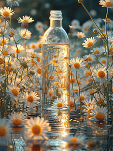 田野中的花朵和瓶子图片
