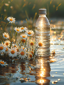 水瓶和雏菊背景背景图片