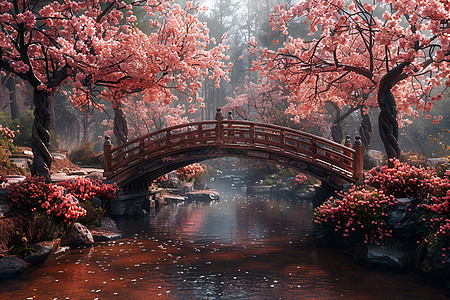 樱花林中的时光之桥图片