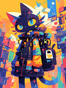 行走都市的涂鸦猫图片