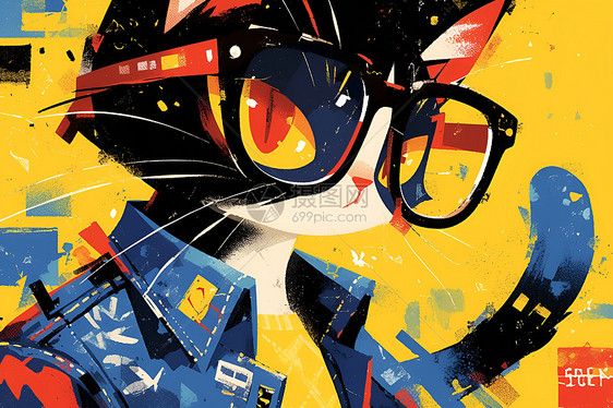时尚猫咪戴眼镜图片