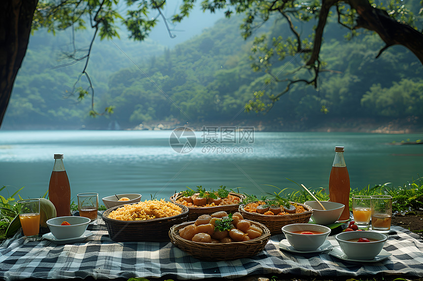 乡村野餐美食与自然的结合图片
